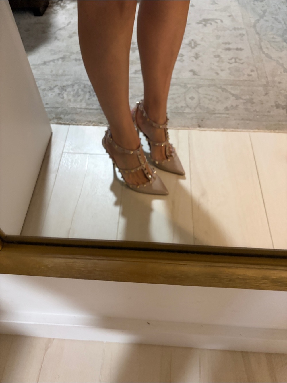 Valentino Garavani Rockstud Patent Leather Pointed Toe Pumps in Blush Pink - Picture 10 of 13